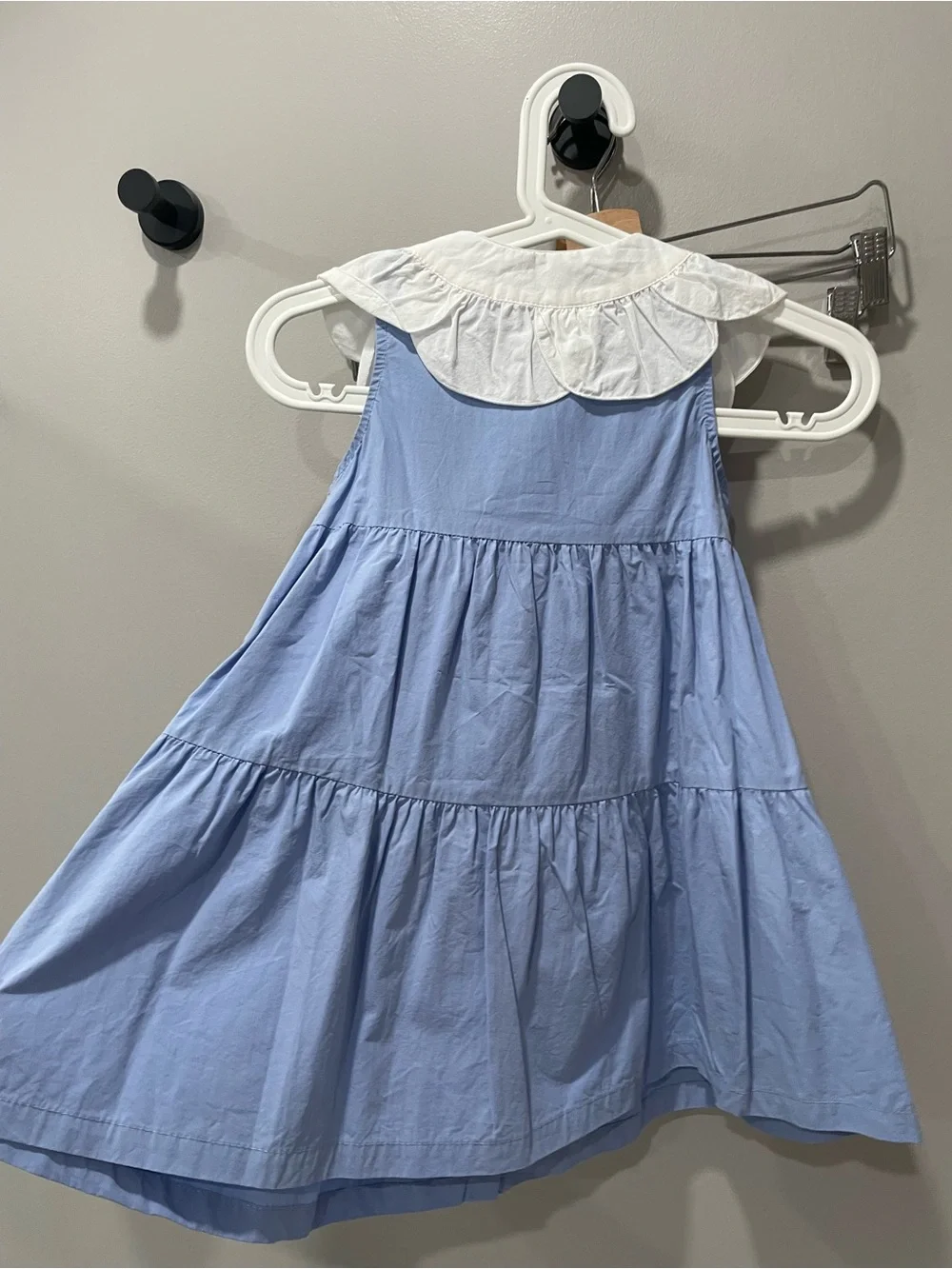 Zara Light Blue Tiered Cotton Dress with White Peter Pan Collar